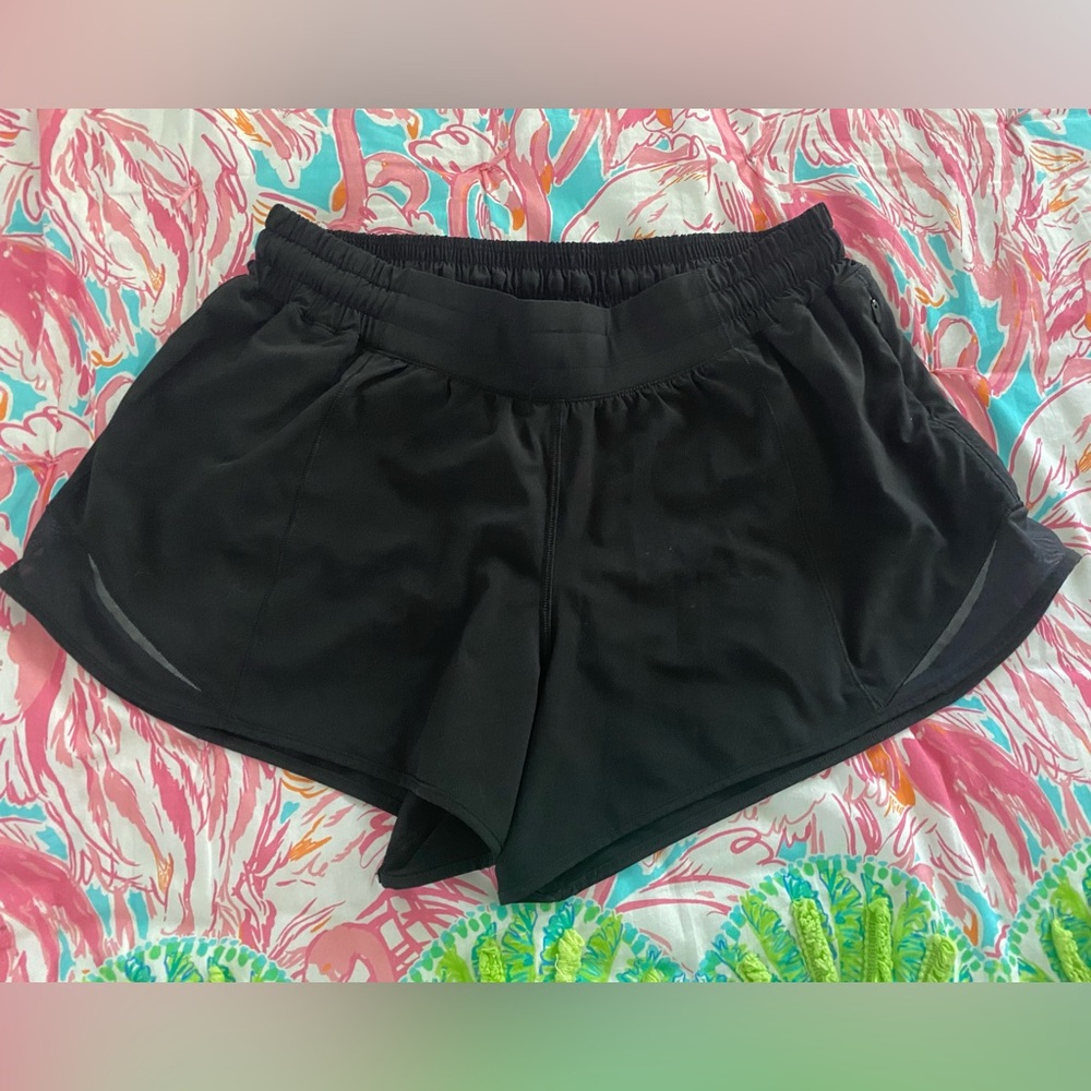 Lululemon Hotty-Hot Shorts, size 10 Tall, low-rise, 4”, Black
